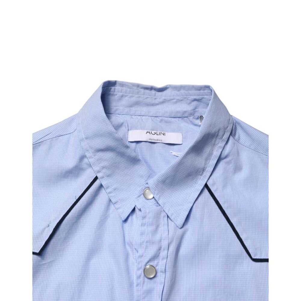 AGLINI Light Blue Slim Fit Collared Long Sleeve Casual Men's Shirt